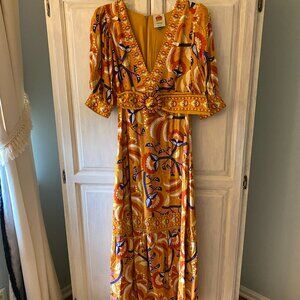 Farm Rio Midi dress in gold